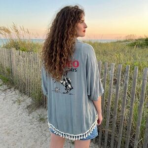 Cruel Denim Rodeo Days Tassel Trim Kimono Sage XL